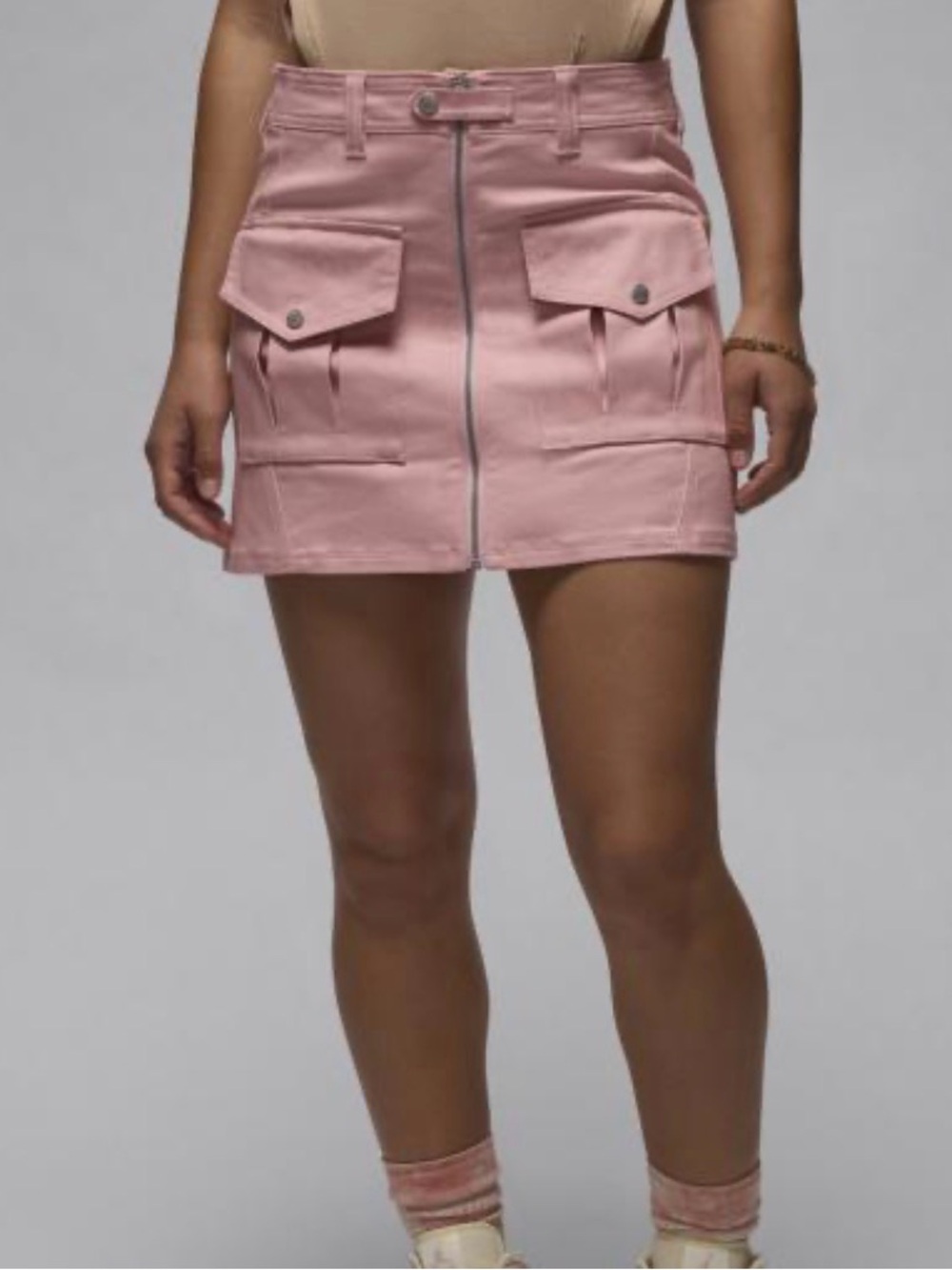 Jordan Pink Front-Zip Cargo Mini Skirt